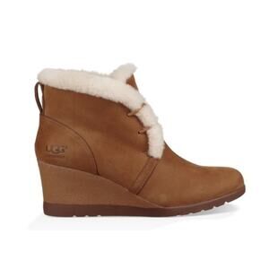 UGG Jeovana Chestnut Chestnut Suede Waterproof Ankle  Wedge Boots Women's 10